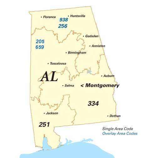 Area codes of Alabama