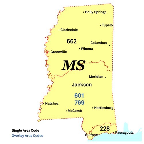 Area codes of Mississippi