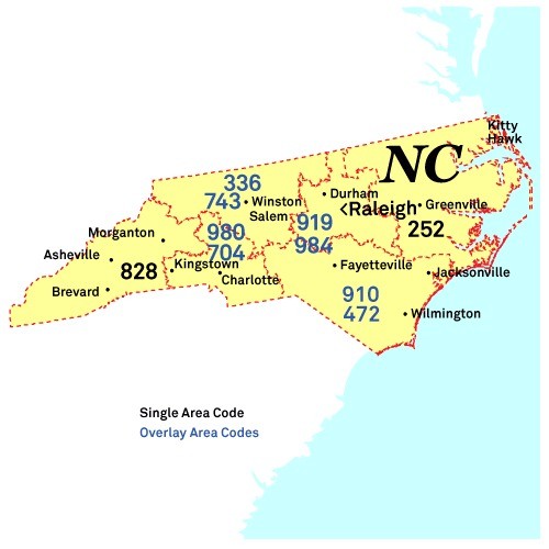 Area codes of North Carolina