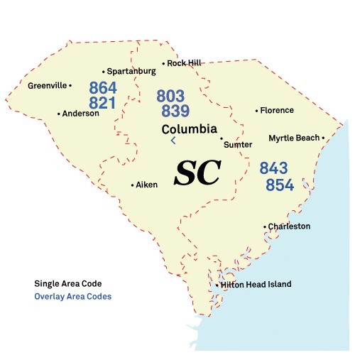 Area codes of South Carolina